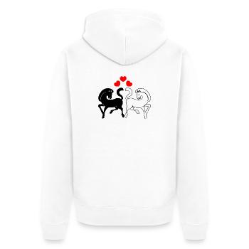 Zwei Pferde schwarz und weiß mit drei Herzen - Unisex Premium Bio Zip Hoodie - Weiß - Hinten - Thijin (182cm)