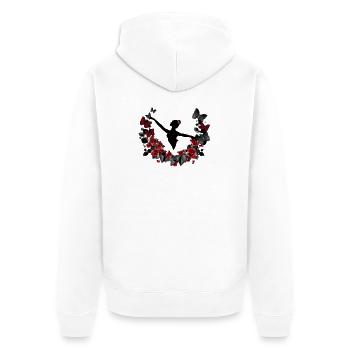 Ballerina silhouette with eucalyptus & red roses - Unisex Premium Organic Zip Hoodie - white - Back - Thijin (182cm)