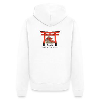 Kyoto, Japan, Fushimi Inari Taisha Handzeichnung - Unisex Premium Bio Zip Hoodie - Weiß - Hinten - Thijin (182cm)