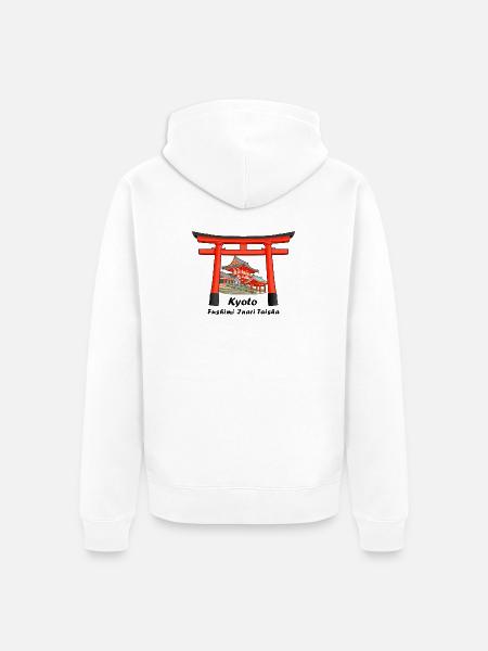 Kyoto, Japan, Fushimi Inari Taisha Hand Tekening - Premium økologisk unisex-hættejakke - hvid