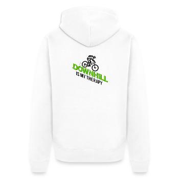Downhill is My Therapy – MTB Spruch lustig - Unisex Premium Bio Zip Hoodie - Weiß - Hinten - Thijin (182cm)