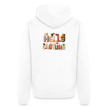 Hello Autumn – Warmes Strickdesign - Unisex Premium Bio Zip Hoodie - Weiß - Hinten - Thijin (182cm)