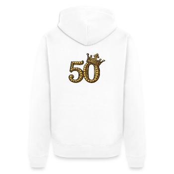Goldene 50 mit Krone – Edles Geburtstagsmotiv - Unisex Premium Bio Zip Hoodie - Weiß - Hinten - Thijin (182cm)
