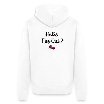 HALLO, WER BIST DU? - Unisex Premium Bio Zip Hoodie - Weiß - Hinten - Thijin (182cm)