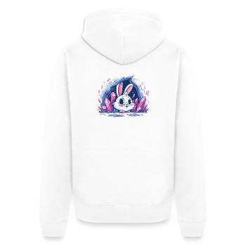 Kristallhase in Glitzerhöhle - Unisex Premium Bio Zip Hoodie - Weiß - Hinten - Thijin (182cm)
