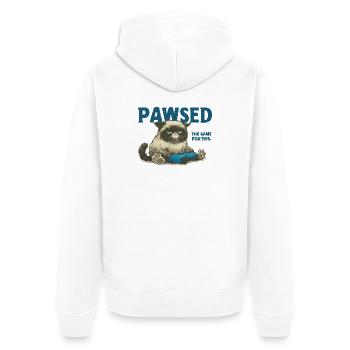 Das Spiel Cat mit Controller PAWSED - Unisex Premium Bio Zip Hoodie - Weiß - Hinten - Thijin (182cm)