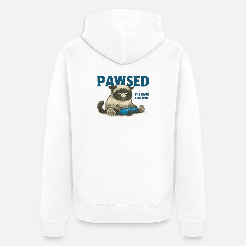 Das Spiel Cat mit Controller PAWSED - Unisex Premium Bio Zip Hoodie - Weiß