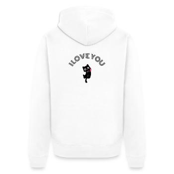 Adorable Chat Noir Rétracte Nœud Rose Rose Valentine - Veste à capuche bio Premium Unisexe - blanc - Dos - Thijin (182cm)