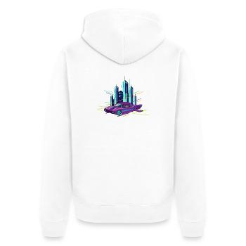Neon Cruiser over Skyline - Unisex Premium Organic Zip Hoodie - white - Back - Thijin (182cm)