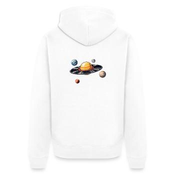 Schallplatten Planet im Weltraum - Unisex Premium Bio Zip Hoodie - Weiß - Hinten - Thijin (182cm)