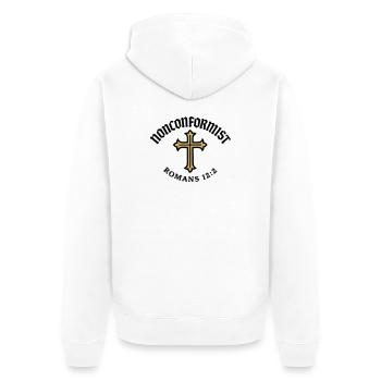 Anticonformiste Chrétien Romains 12:2 Croix d'Or - Veste à capuche bio Premium Unisexe - blanc - Dos - Thijin (182cm)