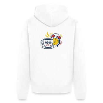 Müder Kaffee & Wecker–Lustiges Morgenmuffel Motiv - Veste à capuche bio Premium Unisexe - blanc - Dos - Thijin (182cm)