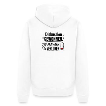  Diskussion Gewonnen Motivation Verloren Lustiger - Unisex Premium Bio Zip Hoodie - Weiß - Hinten - Thijin (182cm)