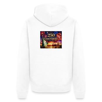 250 Jahre Unabhängigkeit 1776–2026 - Unisex Premium Bio Zip Hoodie - Weiß - Hinten - Thijin (182cm)