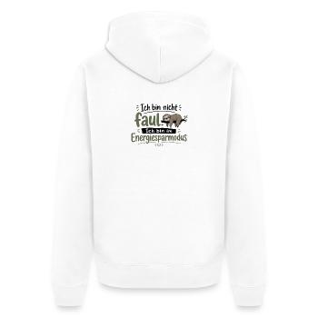 Ich bin nicht fault Energiesparmodus - Unisex Premium Bio Zip Hoodie - Weiß - Hinten - Thijin (182cm)