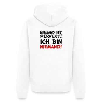 Niemand! Rotes Wort-Statement - Unisex Premium Bio Zip Hoodie - Weiß - Hinten - Thijin (182cm)