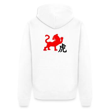 Chinese character tiger with red tiger image - Unisex Premium Organic Zip Hoodie - white - Back - Thijin (182cm)