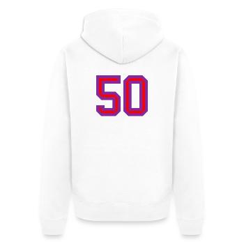 50. 50 YEARS. 50th ANNIVERSARY. 50 YEARS ANNIVERSARY. - Unisex Premium Organic Zip Hoodie - white - Back - Thijin (182cm)