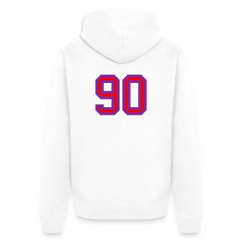 90. 90 JAHRE. 90-JÄHRIGES JUBILÄUM. 90-JÄHRIGES JUBILÄUM. - Unisex Premium Bio Zip Hoodie - Weiß - Hinten - Thijin (182cm)