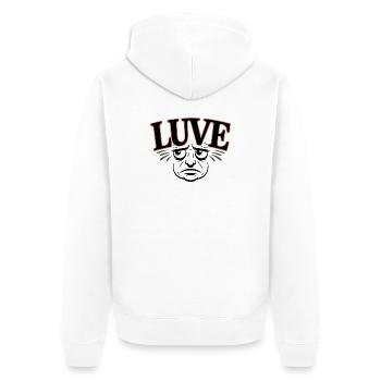 Ausdrucksstarke Katze mit Liebestypografie - Unisex Premium Bio Zip Hoodie - Weiß - Hinten - Thijin (182cm)