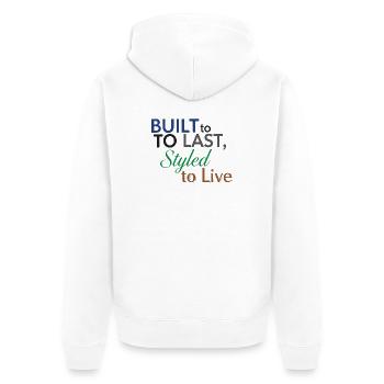 Gebaut für die Ewigkeit, gestylt, um zu leben Zitat - Unisex Premium Bio Zip Hoodie - Weiß - Hinten - Thijin (182cm)