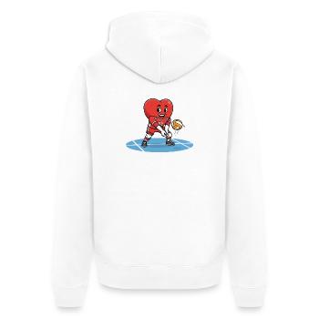 Mascotte de cœur de volley-ball en action - Veste à capuche bio Premium Unisexe - blanc - Dos - Thijin (182cm)