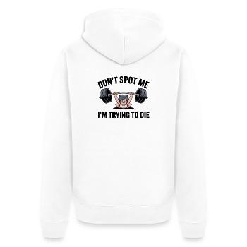 Ne me repère pas, j’essaie de mourir - Chat de gym drôle - Veste à capuche bio Premium Unisexe - blanc - Dos - Thijin (182cm)