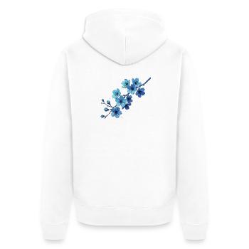 Geometric Blue Flower Branches - Unisex Premium Organic Zip Hoodie - white - Back - Thijin (182cm)