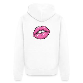 Popart Lippen in Pink Glow - Unisex Premium Bio Zip Hoodie - Weiß - Hinten - Thijin (182cm)
