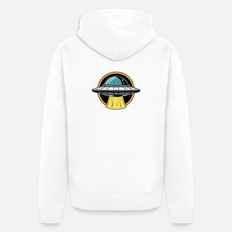 Dessin animé à faisceau lumineux OVNI - Veste à capuche bio Premium Unisexe - blanc