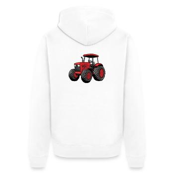 Roter Traktor Cartoon – Landwirtschaftsstil - Unisex Premium Bio Zip Hoodie - Weiß - Hinten - Thijin (182cm)