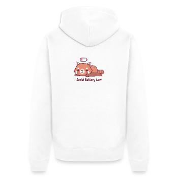 Cute Tired Red Panda Introvert Social Battery Low - Unisex Premium Organic Zip Hoodie - white - Back - Thijin (182cm)