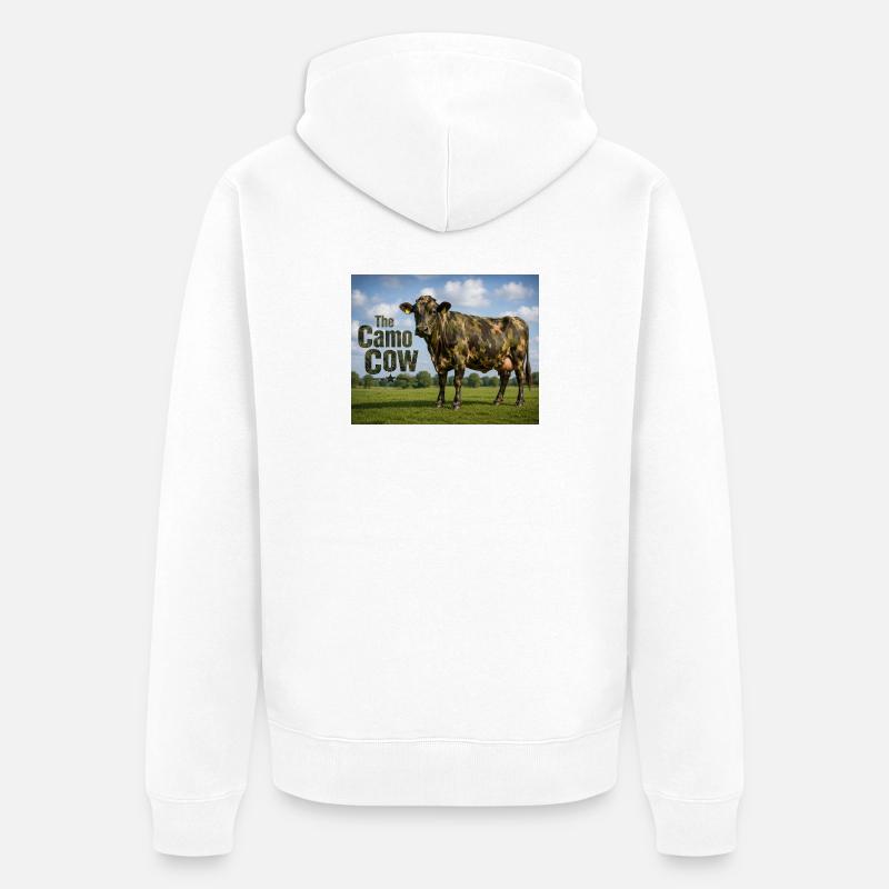 Tarnkuh auf der Wiese - Unisex Premium Bio Zip Hoodie - Weiß