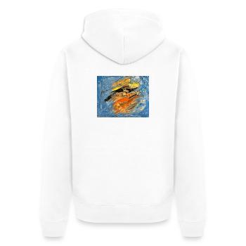 Blauer Farbwirbel im Orange - Unisex Premium Bio Zip Hoodie - Weiß - Hinten - Thijin (182cm)