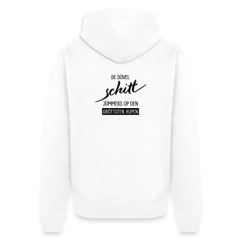 De Duevel Schitt Juempers Shirt - Unisex Premium Bio Zip Hoodie - Weiß - Hinten - Thijin (182cm)