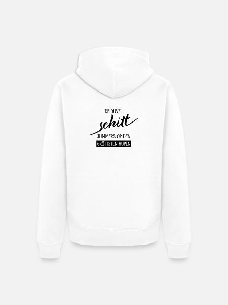 De Duevel Schitt Juempers Shirt - Unisex Premium Bio Zip Hoodie - Weiß