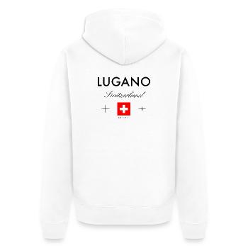 Lugano Schweiz Koordinaten Reise Souvenir - Unisex Premium Bio Zip Hoodie - Weiß - Hinten - Thijin (182cm)