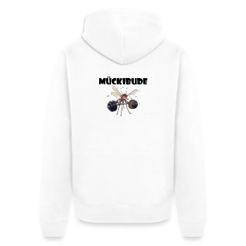 Mückibude Bodybuiling - Unisex Premium Bio Zip Hoodie - Weiß - Hinten - Thijin (182cm)