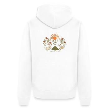 Take Time To Grow – Sonnenpfad - Unisex Premium Bio Zip Hoodie - Weiß - Hinten - Thijin (182cm)