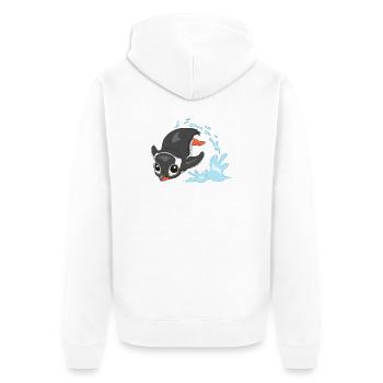 Pinguin Spritz-Splash - Unisex Premium Bio Zip Hoodie - Weiß - Hinten - Thijin (182cm)