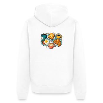 Frühstücksclub – Gemeinsam startet es besser - Unisex Premium Bio Zip Hoodie - Weiß - Hinten - Thijin (182cm)