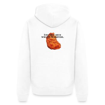 Ich freu mich wie ein Schnitzel rework - Unisex Premium Bio Zip Hoodie - Weiß - Hinten - Thijin (182cm)