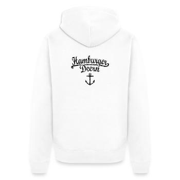 Hamburger Deern Klassik (Vintage Schwarz) Hamburg - Unisex Premium Bio Zip Hoodie - Weiß - Hinten - Thijin (182cm)