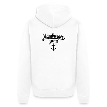 Hamburger Jung Klassik Hamburg - Unisex Premium Bio Zip Hoodie - Weiß - Hinten - Thijin (182cm)