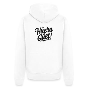 Wallis Valais - Mundart - Schweizerdeutsch - Unisex Premium Bio Zip Hoodie - Weiß - Hinten - Thijin (182cm)