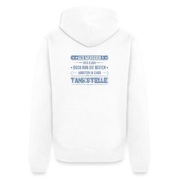 Tankstelle Tankstellenwart - Unisex Premium Bio Zip Hoodie - Weiß - Hinten - Thijin (182cm)