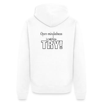 L'ouverture de la pensée est sans douleur - Veste à capuche bio Premium Unisexe - blanc - Dos - Thijin (182cm)