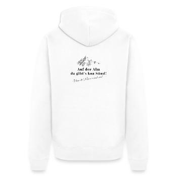 Sur le pâturage alpin de Spruch Bergwitz - Veste à capuche bio Premium Unisexe - blanc - Dos - Thijin (182cm)