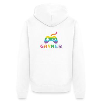 Mois de la fierté LGBTQ - Police Gaymer Pixel - Veste à capuche bio Premium Unisexe - blanc - Dos - Thijin (182cm)