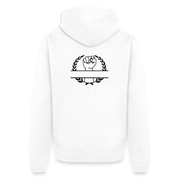 Faust in Lorbeerkranz für Namen erhoben - Unisex Premium Bio Zip Hoodie - Weiß - Hinten - Thijin (182cm)